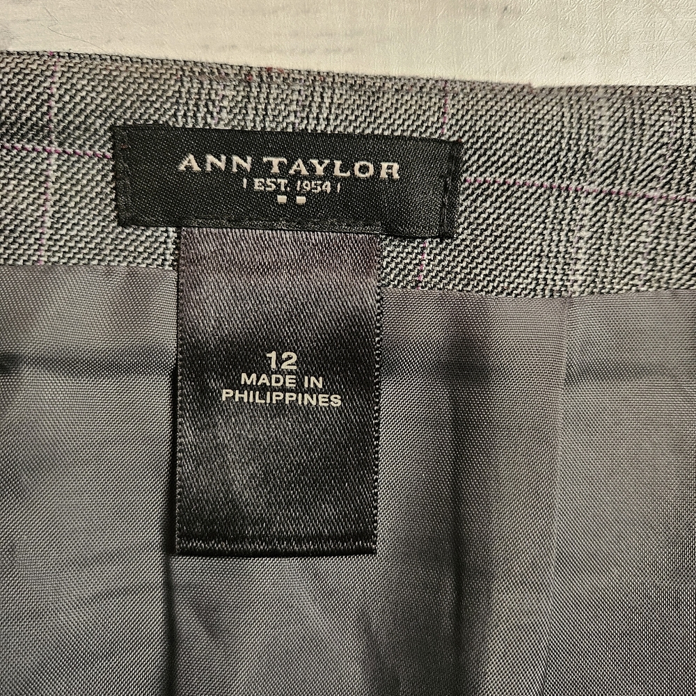 Ann Taylor Glen Plaid Check Grey White And Black Pencil Skirt Size 12 - Picture 5 of 9